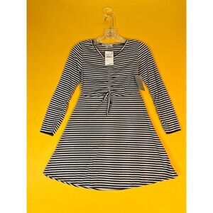 Velvet Torch Ruched Front Skater Mini Dress Womens S Black Striped Rib Knit NWT